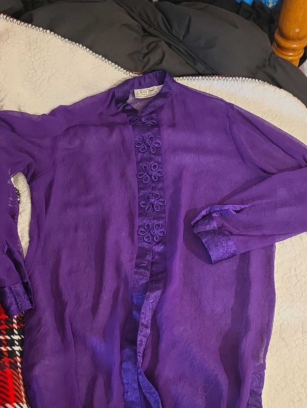 Kloz Lyne Purple Mandarin Collar Button-Front Jacket Kimino Size Large Layering
